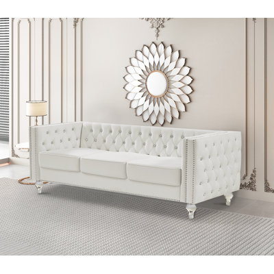 3-seater Sofa Square Arm Velvet Upholstered Sofa