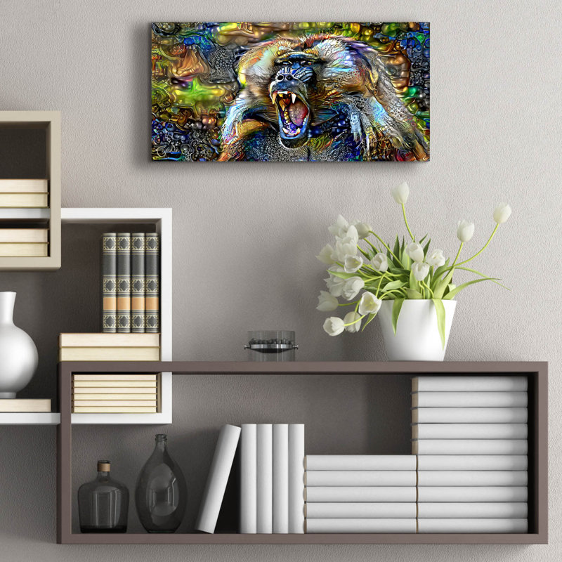  «Gelada Baboon» par Pedro Gavidia, art mural en verre acrylique, 24 po x 12 po, H 12 po x l 24 po