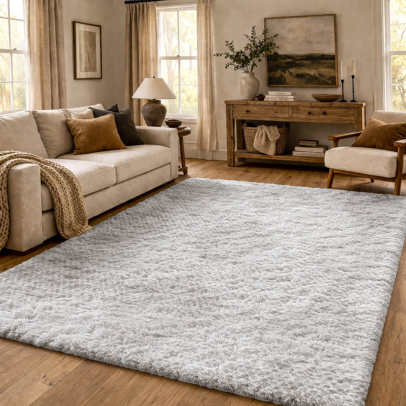 Tapis à poil long de qualité supérieure lavable à la machine ADS539, Ivory, 9' x 12'