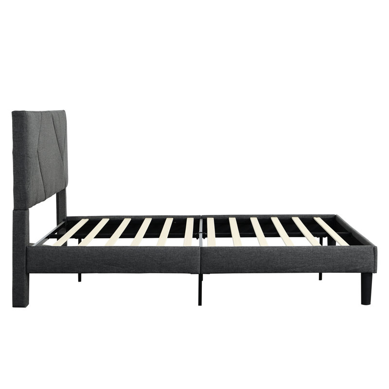 Lit plateforme tapissier grand format - Tête de lit et base de matelas longue durée sans sommier gris