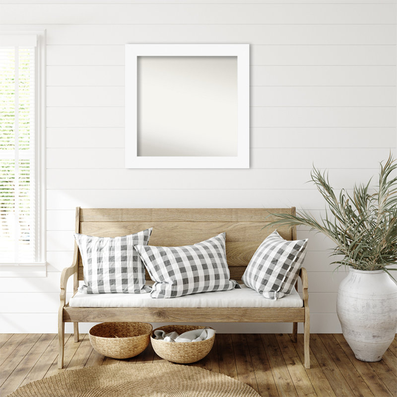 Jillissa Solid Wood Wall Mirror, White, 31.5" x 31.5", Square