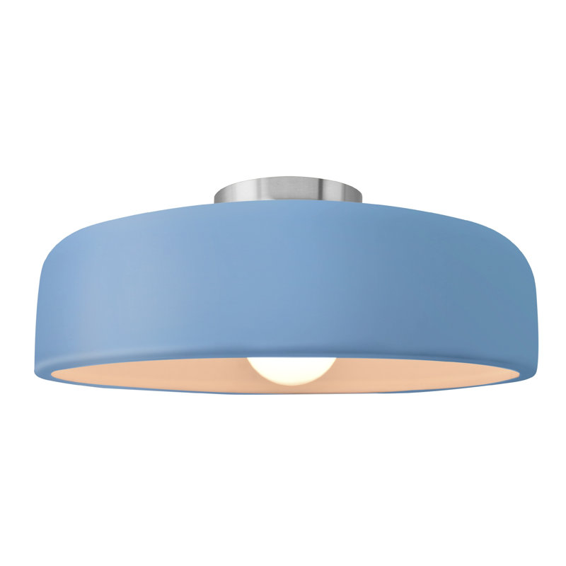 Plafonnier semi-encastré Radiance, Bleu ciel, Nickel brossé, H 6,5 po x l 16 po x P 16 po