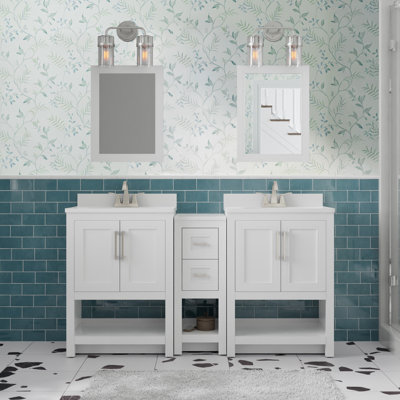 Meuble-lavabo double 61 po avec plateau intégré et lavabo avec miroirs Stovall