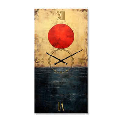 Golden Sun Horizon I - Boho Large Metal Wall Clock