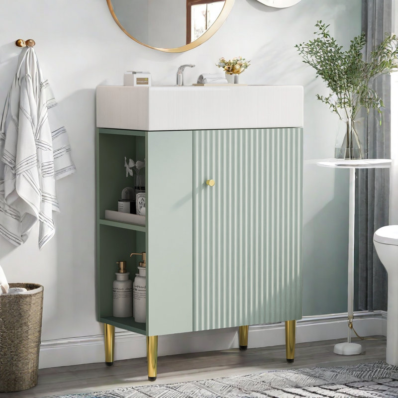 Meuble-lavabo 21,6 po avec lavabo en céramique, Vert