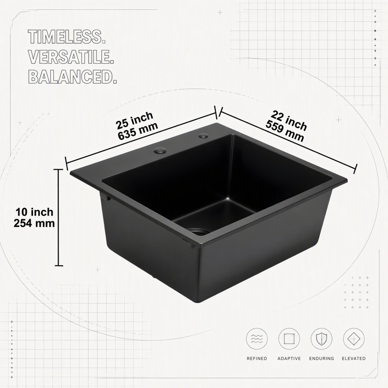 Évier de cuisine encastré en composite de granite durable avec grille de réduction du bruit et ensemble de drain