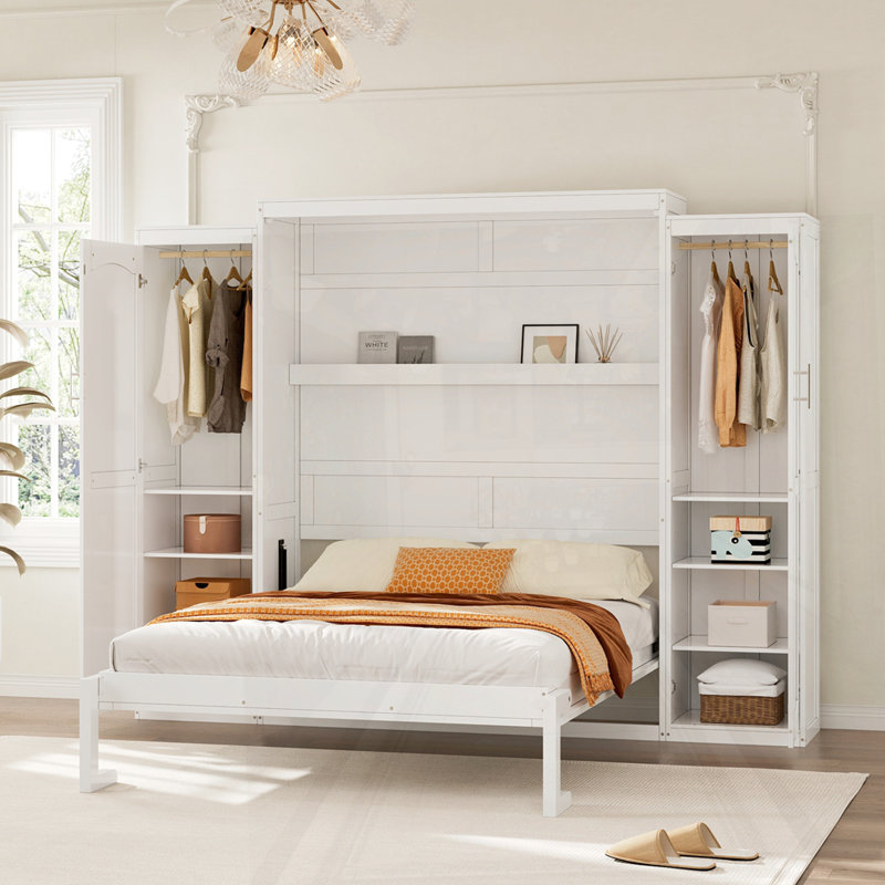 Murphy Bed Cabinet With Armoires, Full, White
