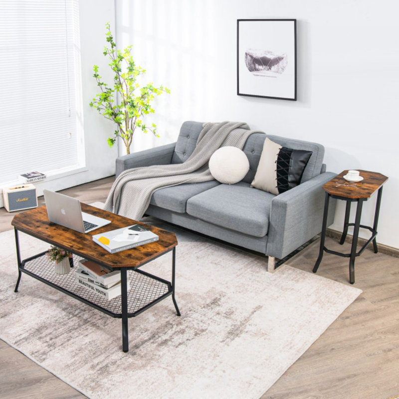 Table de bout étroite avec grain de bois rustique et structure en acier stable