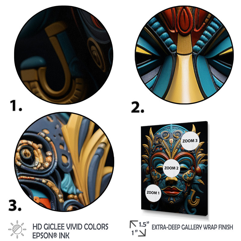 «Jeimi African Masked Splendor II», art mural africain, H 32 po x l 24 po x P 1 po, Toile tendue