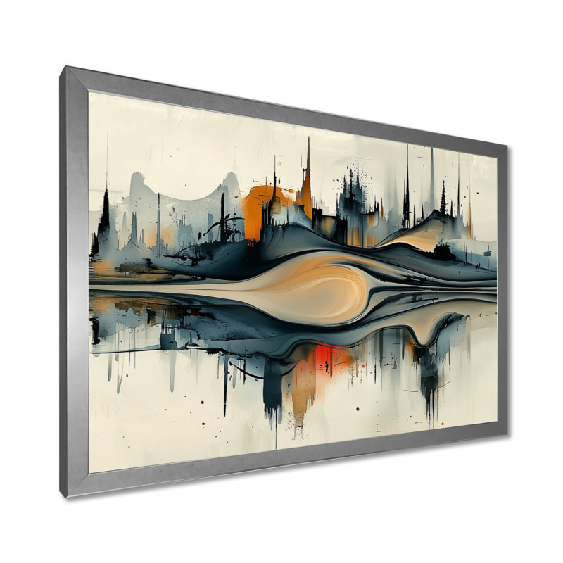 Jaanai - Abstract Wall Art, Argent argent, Cadre simple, H 34 po x l 44 po