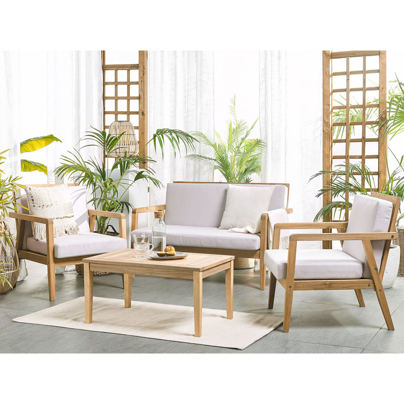 Jerrold Solid Wood 4 - Person Seating Group with Cushions, Light Gray, Light Wood
