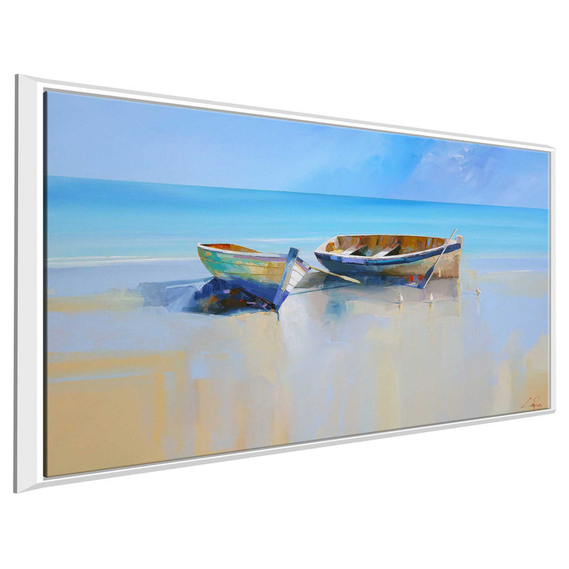 Après-midi goélands par - Peinture, Cadre flottant blanc, H 31,5 po x l 51,5 po x P 2 po