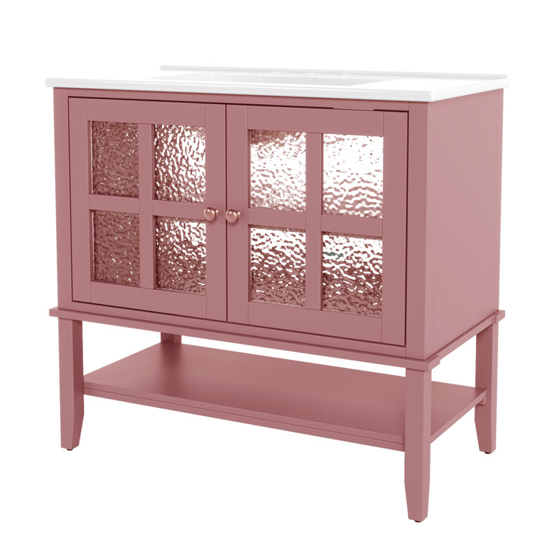 Meuble-lavabo 36 po avec lavabo en céramique, Rose
