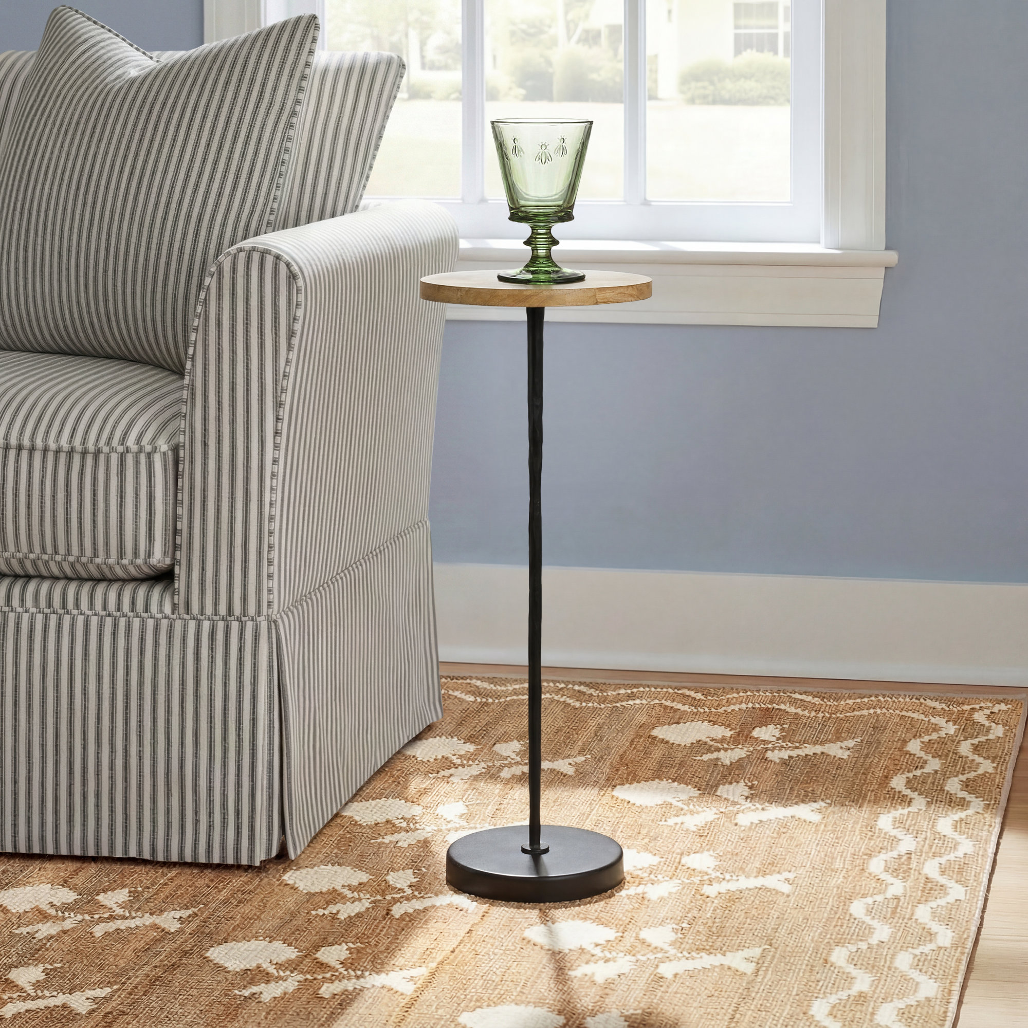 Metal and Marble 21"H Side Drink Table for Elegant and Functional Accent, Dark Brown