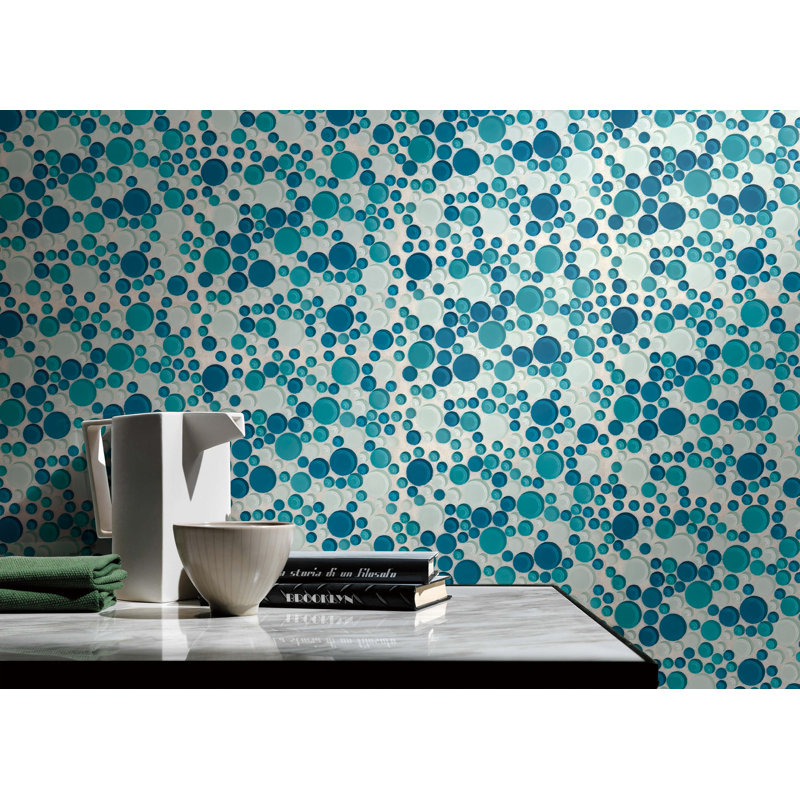 Bubble Glass Random Mosaic Wall Tile, Ocean