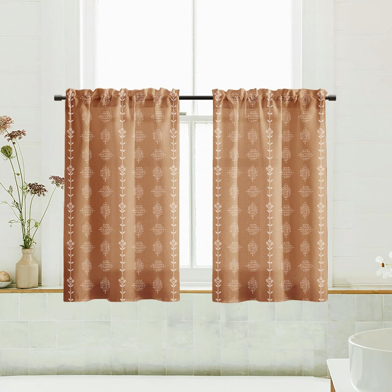 Rideaux de cuisine de style bohème rustique, rideaux western couleur terre cuite pour chambre et salon, ensemble de 2 panneaux, couleur rouille