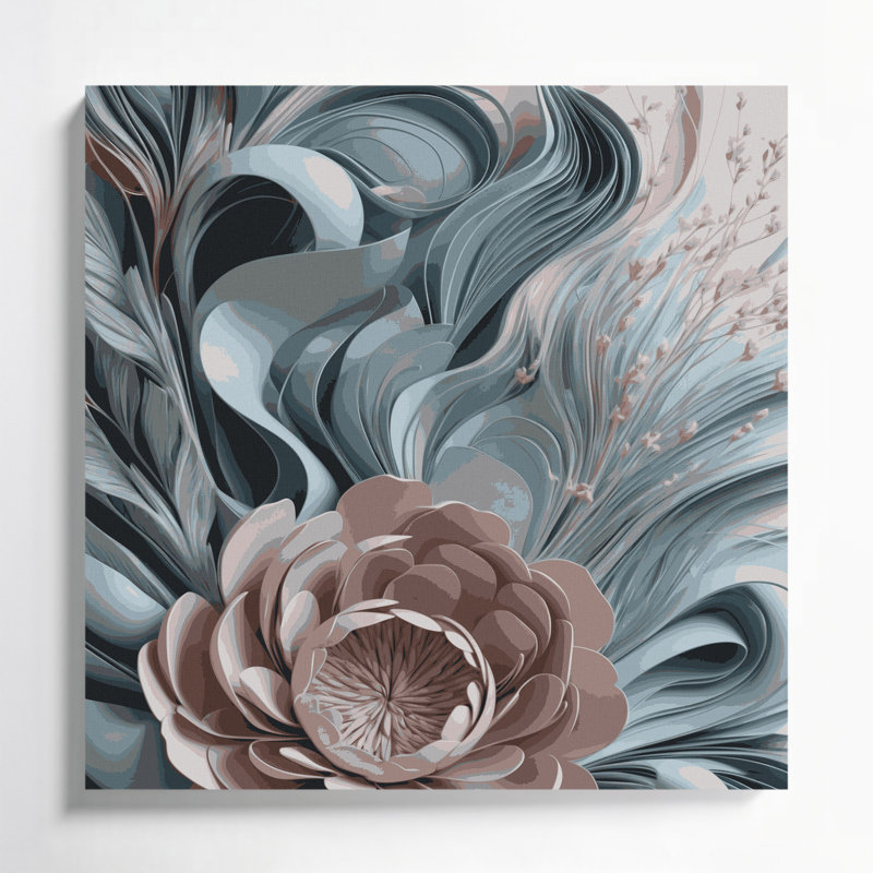 «Abstract Florals 71», art mural sur toile grise, H 32 po x l 32 po