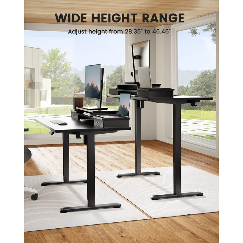Electric Adjustable Height  Standing Desk Computer Table with Drawers, Black, 28.5" H x 48" W x 24" D