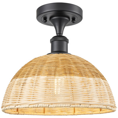 Ballston - Bristol Natural II - 1 Light 12" Semi-Flush Mount - Matte Black Finish - Natural Shade