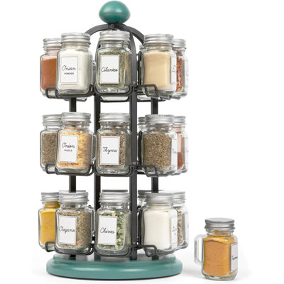 24 Jar Revolving Spice Rack With Spices Included, Spice Organizer For Kitchen Countertop