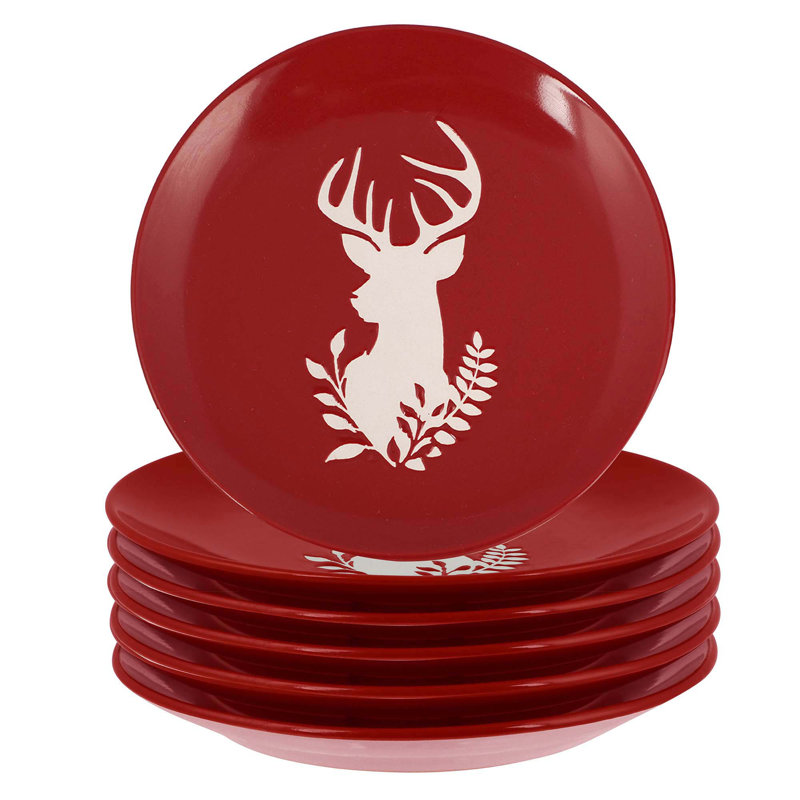 Set Of 6 Red Stag Christmas Side Plates