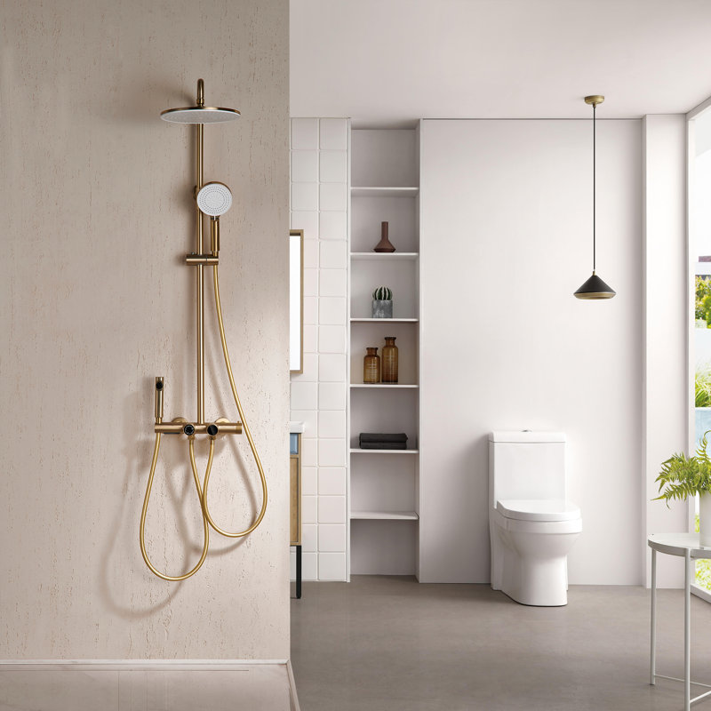 Complete Shower System with Rough in-Valve, Brushed Gold