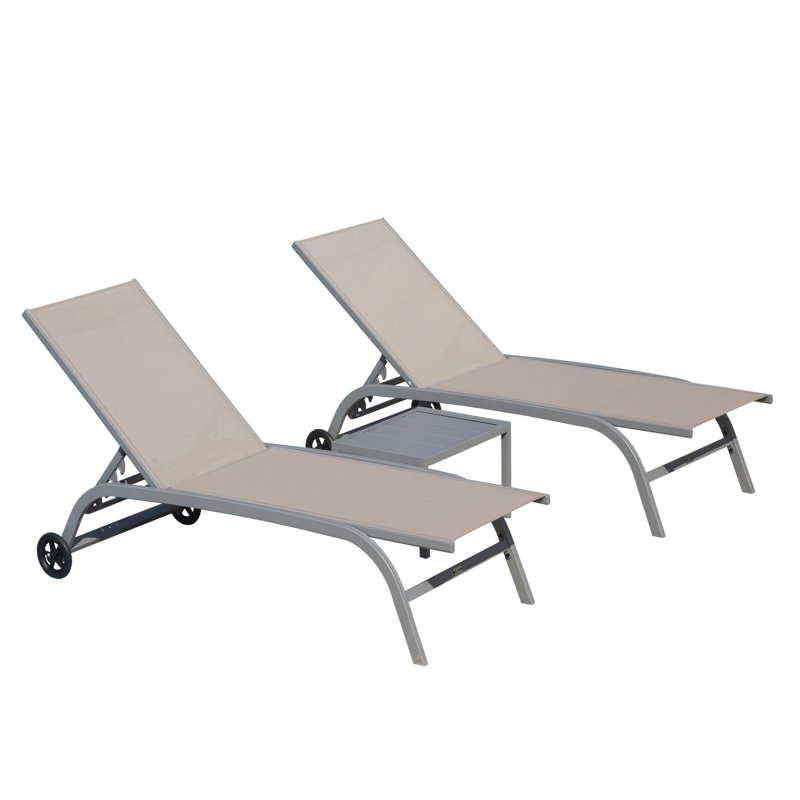 Ensemble de 3 chaises longues d'extérieur, Khaki