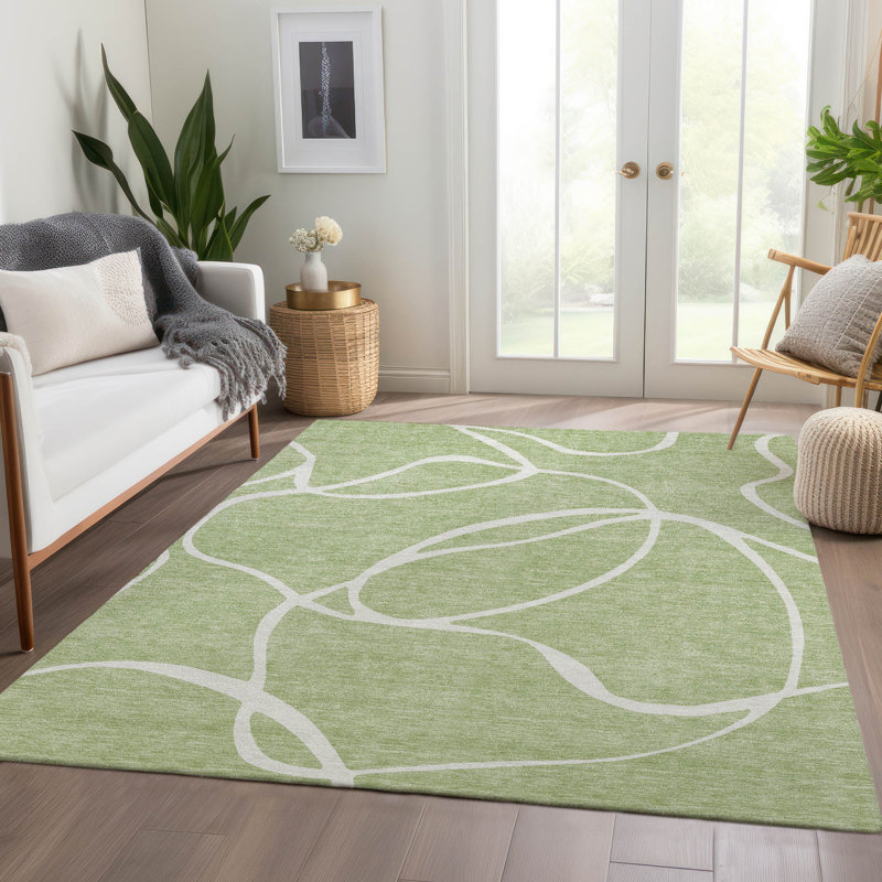 Premium Machine Washable Corum AMF999 Swirls Rug, Rectangle 9' x 12'