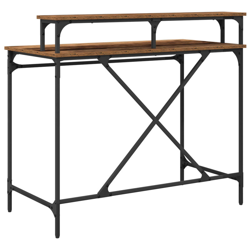 Metal Base Computer Desk, 90cm. H x 100cm. W x 50cm. D, Old Wood