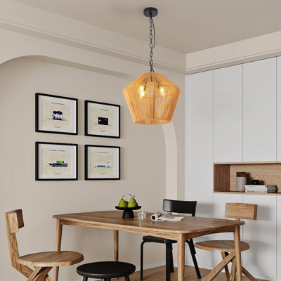 Luminaire suspendu en corde de chanvre de 17 po - tissé à la main pour îlot de cuisine, salle à manger, finition naturelle de chambre à coucher, fer à repasser réglable et éclairage décoratif combiné style naturel, moulé