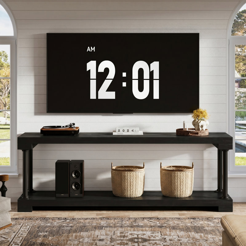 Solid Wood Tv Stand For 75-inch Tv, 63" Entertainment Center With Storage Shelf, Industrial Media Console Table For Living Room, Bedroom