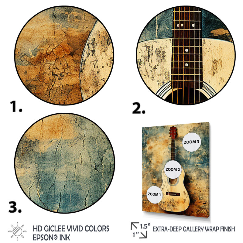 Guitare rétro Melody I - musique, art mural, Cadre flottant noir, H 32 po x l 24 po x P 1 po