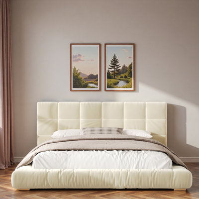 Low Profile Upholstered Platform Bed With Channel Tufted Headboard