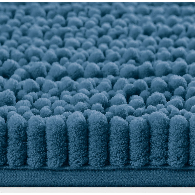 2 Piece Set Soft Cozy Plush Chenille Bath Mat Bathroom Rug, Blue