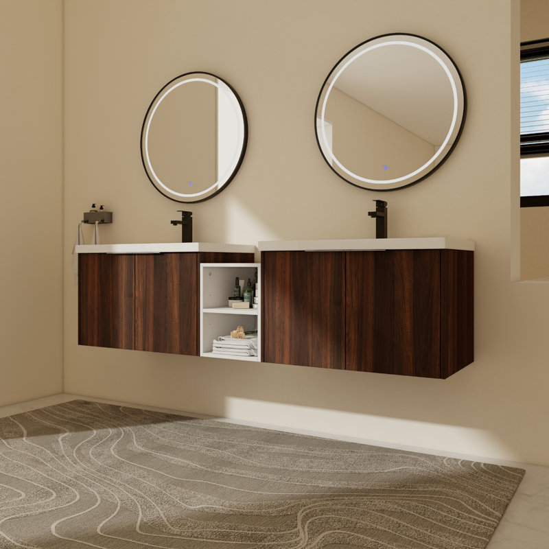Meuble-lavabo double avec plateau 71,13 Ashling, Beige