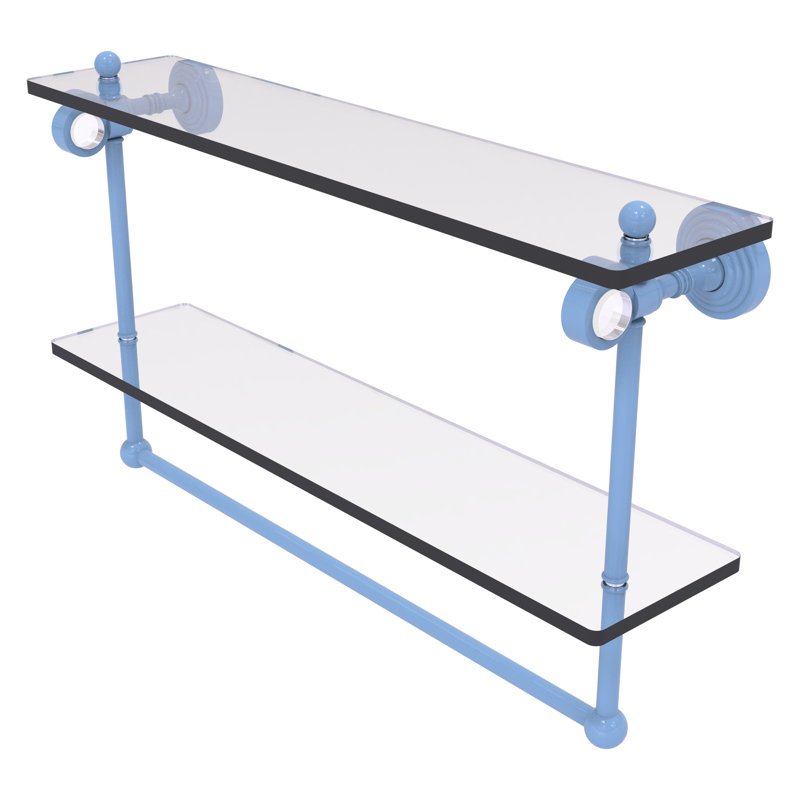 Tablette double en verre avec barre à serviettes Collection Pacific Grove, H 13 po x l 22 po x P 5,125 po, Bleu troll plat