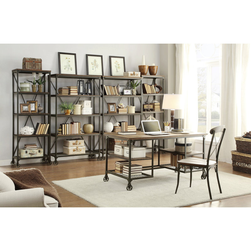 Bureau en bois massif Rahil, Naturel