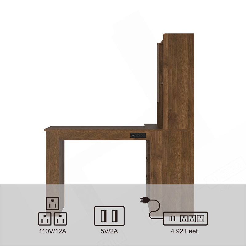 L Shaped Desk,Computer Desk With Drawers,Bookshelf,With LED Light,Modern Corner Desk,Home Office Desk,L-Shaped Study Table Writing Desk,Corner Gaming Computer Desk With Storage