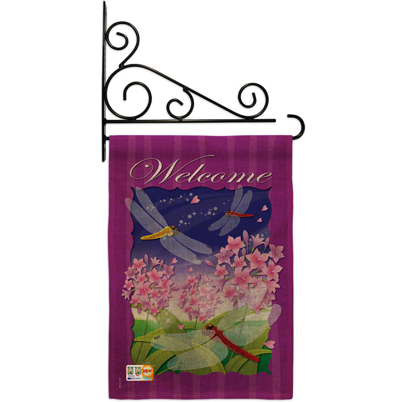 Libellule paradise 2 côtés en toile jute 19 x 13 po drapeau de jardin