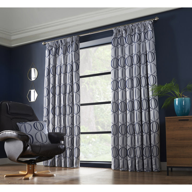 Maldonado Owen Pencil Pleat Room Darkening Curtains, 229 x 274 cm, Navy