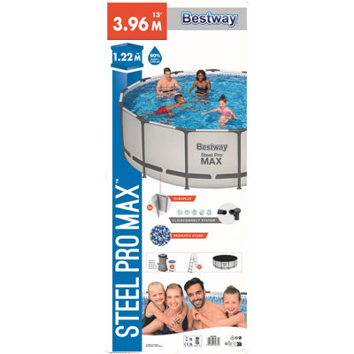 Steel Round Frame Set Pool 122cm H x 396cm W x 396cm L , with Pump Included