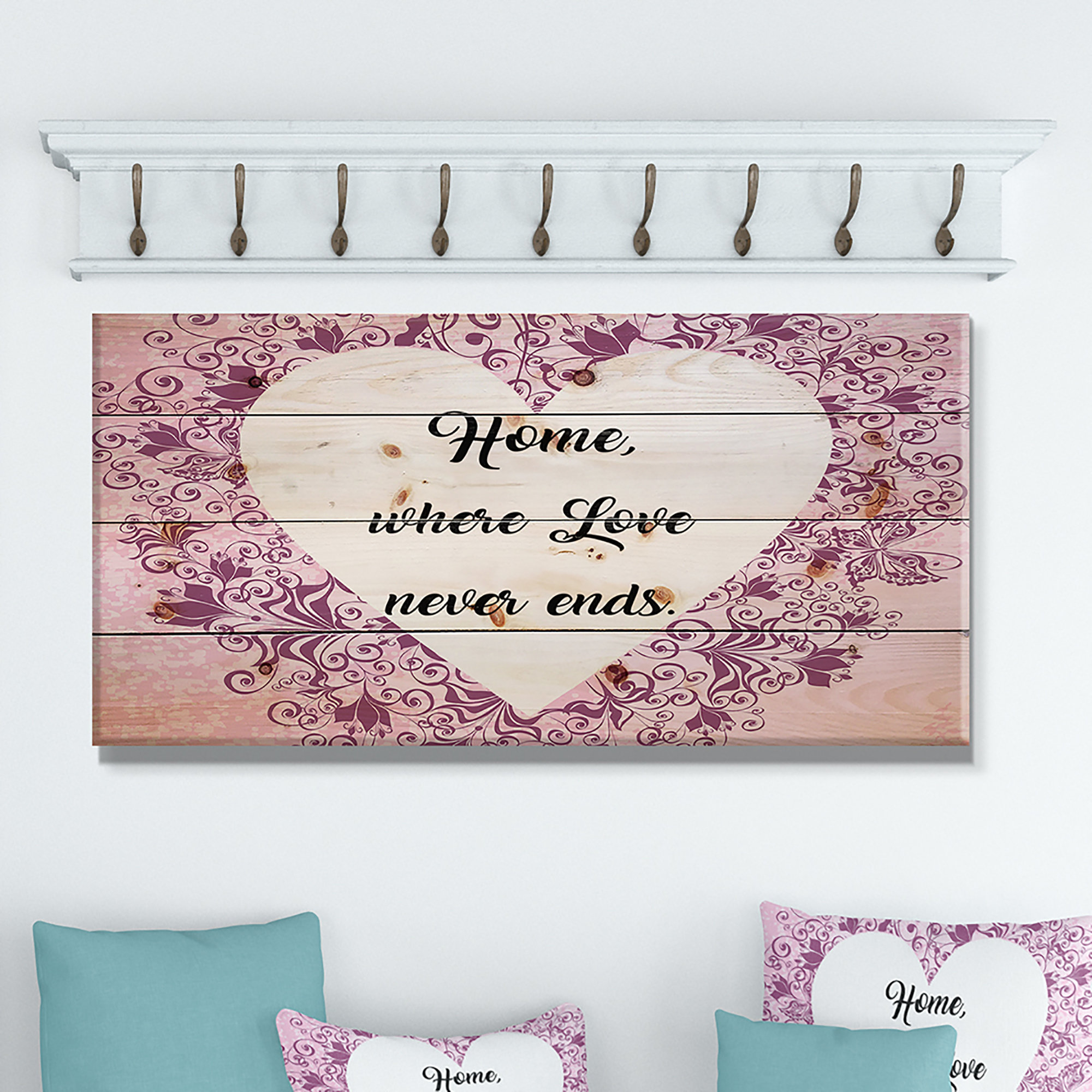 East Urban Home 'Home Where Love Never Ends. Purple Heart' Textual Art ...
