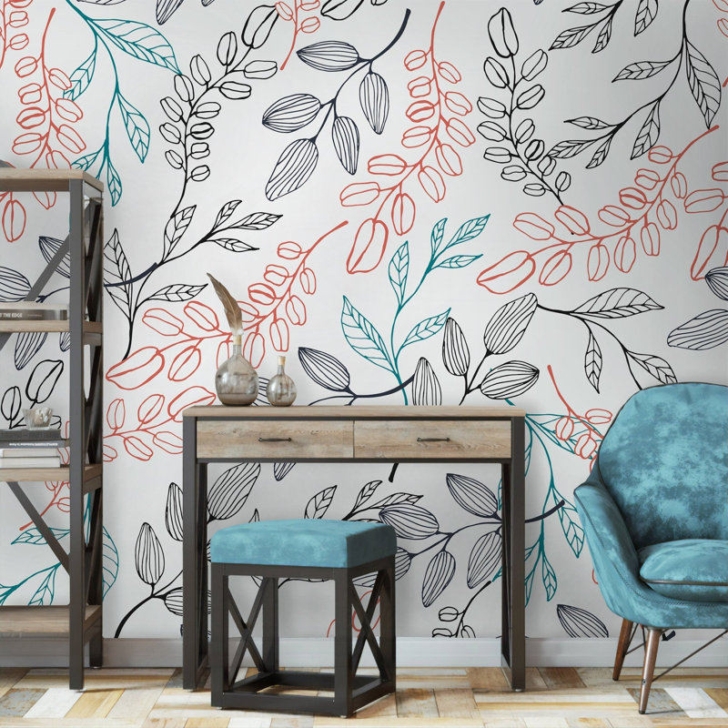 Papier peint amovible avec branches et plantes, L 9 po x l 15 po