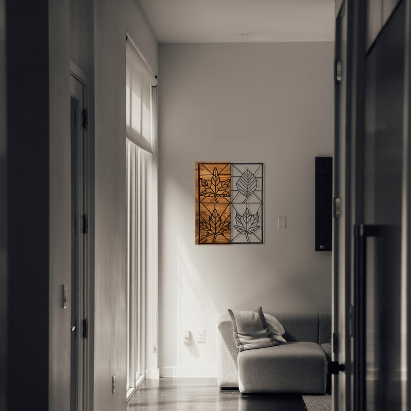 Accessoire mural décoratif en bois, noir et noyer, 18,9 po x 22,8 po | Structure robuste 100% métal (épaisseur: 0,05 pouce) et support 100% bois (épaisseur: 1,2 pouce) | Parfait pour la décoration intérieure et le mur décoratif élégant