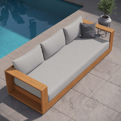 Tahoe Outdoor Patio Acacia Wood Sofa In Natural Light Grey