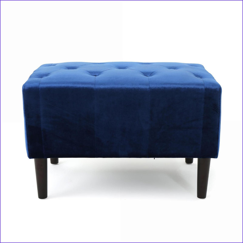 Repose-pieds, velours capitonné Mid-Century avec pieds en bois de bouleau | Noyer brun | Bois