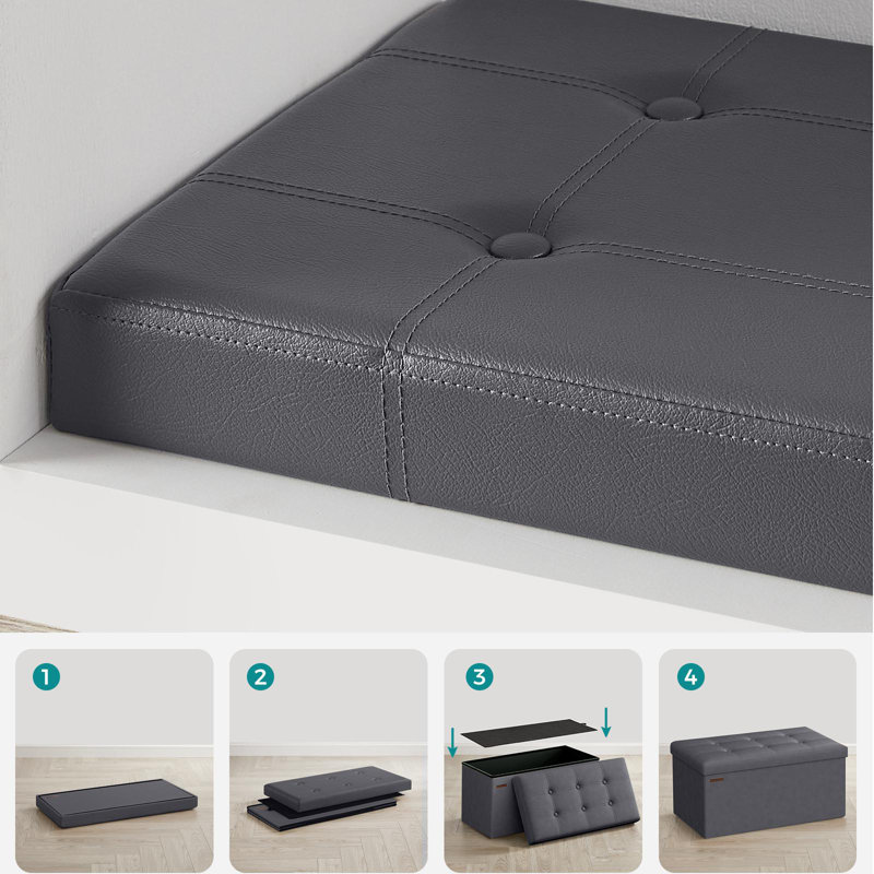 30 Inches Folding Storage Ottoman Bench, Dark Gray