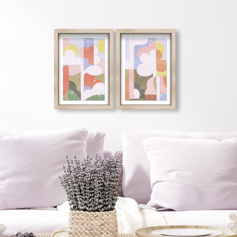 Cloudy Pop Set Set by Oliver Gal, 11.5"H x 16.5"W, Natural Oak Shadowbox