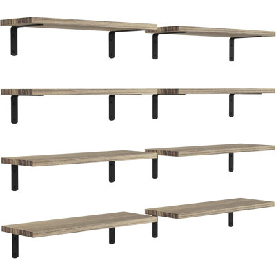 8-pack Floating Wood Shelves Rustic Brown