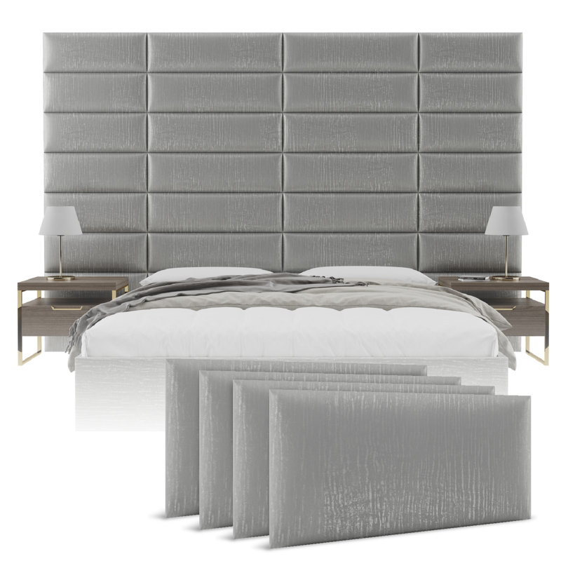 Garen Upholstered Headboard, Metallic Silver, King